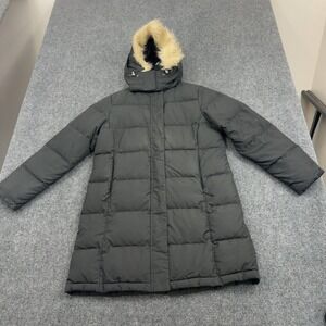 LL Bean Down Parka Womens S Black Polyester Faux Fur Hood DownTek Winter Coat